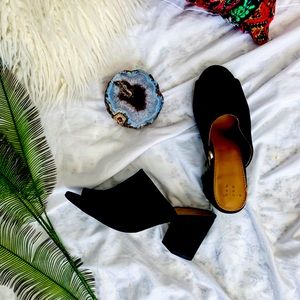 Black Peep Toe Mules